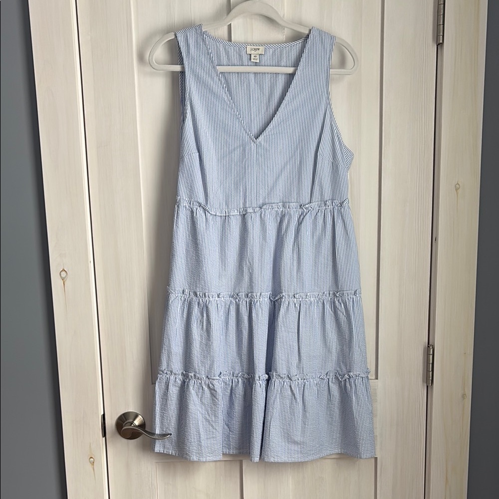 J. Crew Blue Tiered Ruffled Seersucker Dress